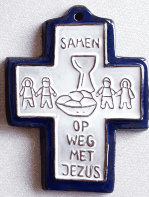 Kruisje: Samen op weg met Jezus (blanco/blauw)