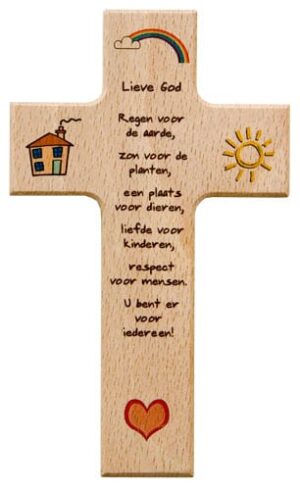 Kruis(je) hout 15cm met Lieve God, regen voor de ...