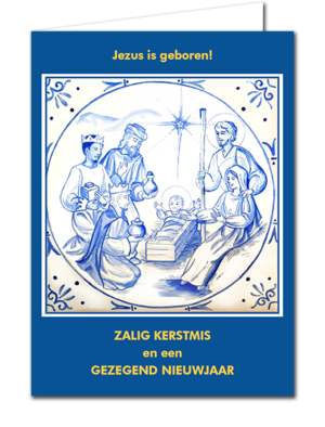 Kerstkaart drie wijzen blauw