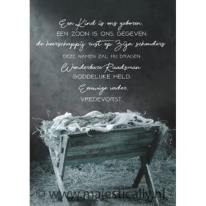 Kerstkaart  - 'Een kind ons geboren'