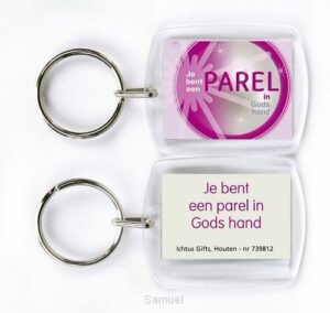 Sleutelhanger Je bent een parel in Gods hand (roze)
