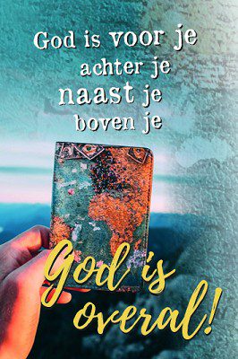 minikaartje 'God is voor je, achter je'